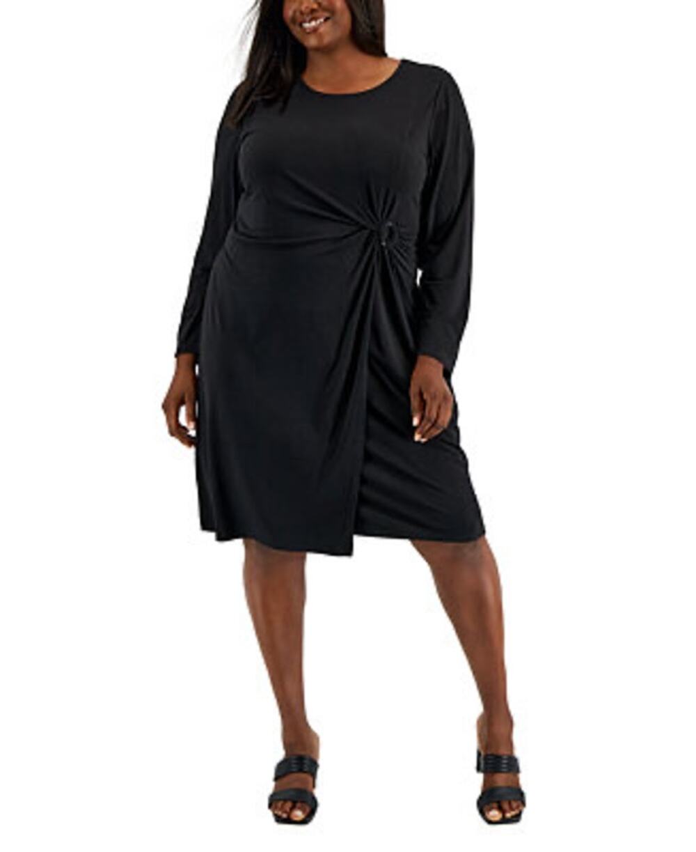 NWT Calvin Klein Plus Black Long Sleeve Faux Wrap Dress Wmns Sz XL Career Office